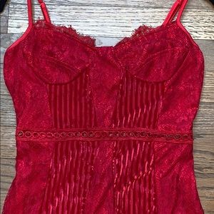 red strappy lace velvet insert bodycon dress